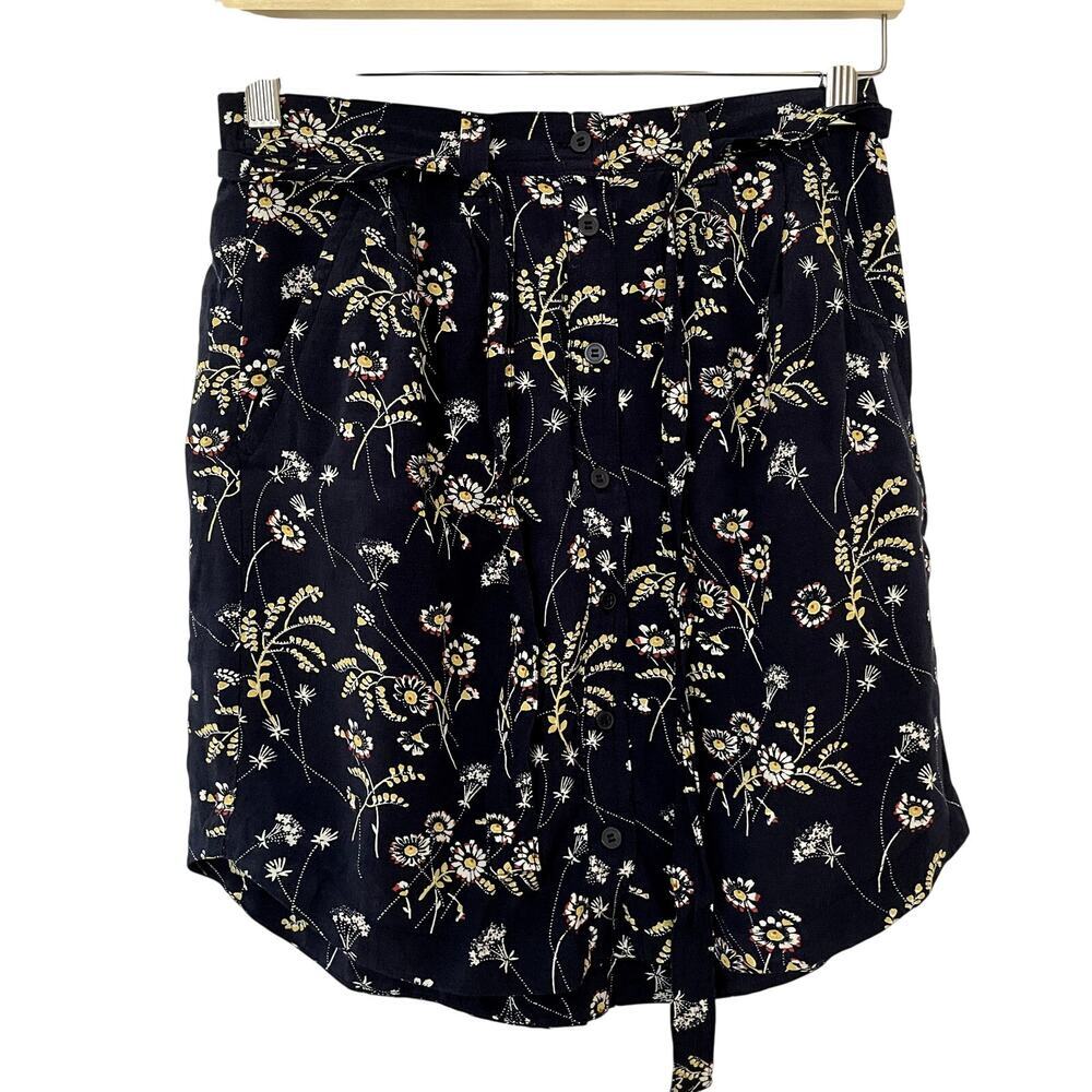 Ann Taylor LOFT navy floral miniskirt belt elastic waist women's size XS pockets - Picture 1 of 9